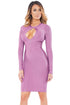 Sexy Purplish Round Neck Keyhole Front Center Long Sleeve Bandage Dress